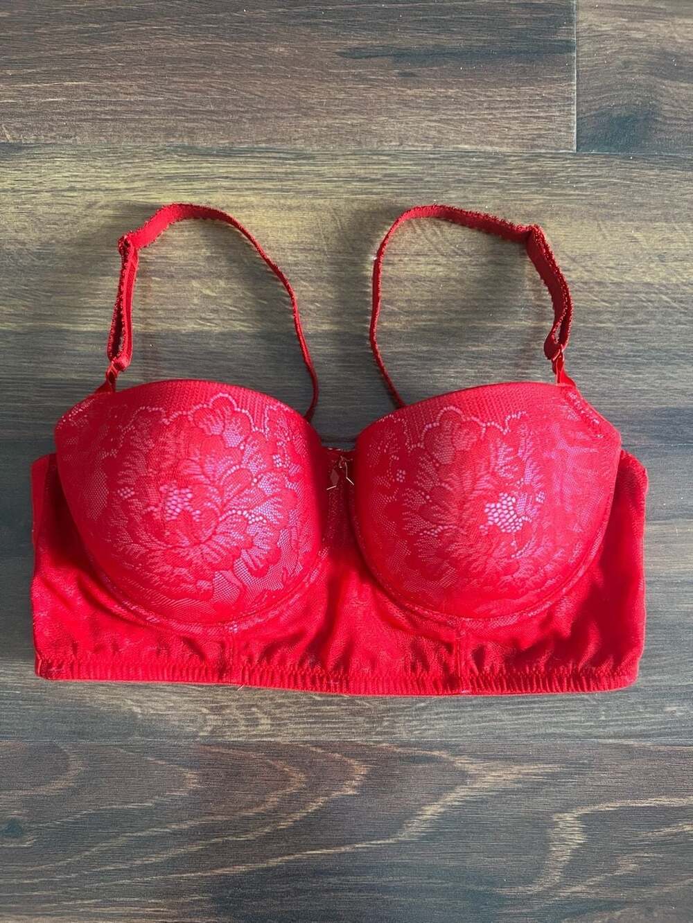 Josie Natori Women's Red Underwire Floral Lace Bra, Size 34C